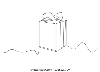 continuous line drawing of gift box vector illustration