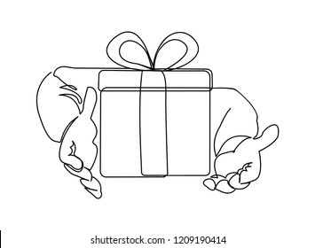continuous line drawing of gift box on hand Vector illustrations