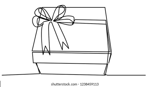 Continuous line, drawing of Gift Box Simple hand-drawn vector illustration.

