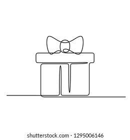 Continuous line drawing. Gift box. Black isolated on white background. Hand drawn vector illustration. 