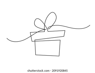 Continuous line drawing of gift box. Vector illustration