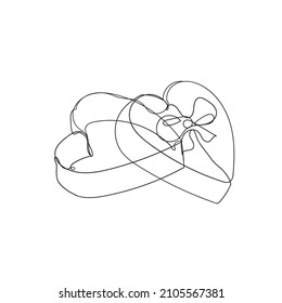 continuous line drawing gift box present with heart love shape illustration vector