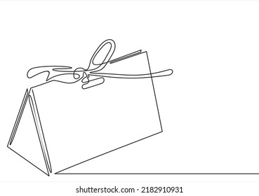 Continuous line drawing. Gift box with bow. Holiday surprise.