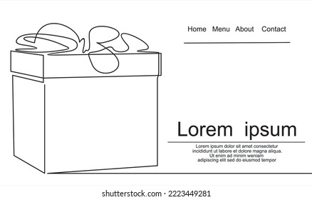 Dibujo continuo de líneas. Caja de regalo con arco. Sorpresa de vacaciones.