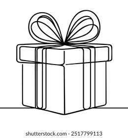 Continuous line drawing of gift box with ribbon bow. Template for your design works. Vector illustration.