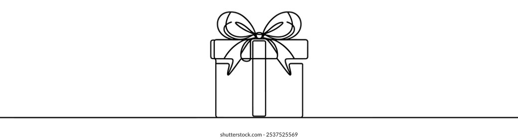 Dibujo de línea continua de caja de regalo. Un dibujo de línea de icono de caja de regalo. Ilustración vectorial. Icono de caja de regalo en una línea.