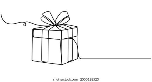 Continuous line drawing of a gift box. Celebrating gift-giving during the holiday season, Continuous Line Drawing of Gift Icon. Hand Drawn Symbol Vector Illustration, Christmas gift box continuous one