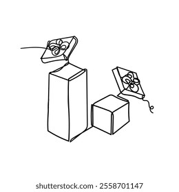 continuous line drawing gift box illustration