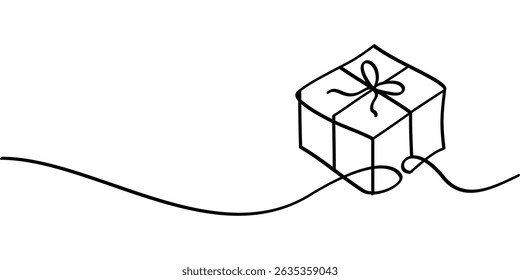 continuous line drawing of gift box symbol. abstract line art illustration for poster, social media