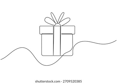 Dibujo de línea continua de una caja de regalo con un arco para celebraciones y regalos