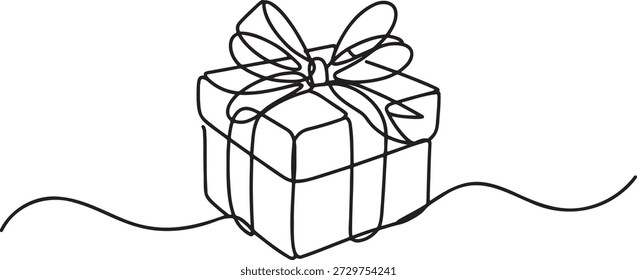 Continuous line drawing of gift box. Present with a bow. Special occasion. Birthday gift. Christmas present. Holiday surprise.
