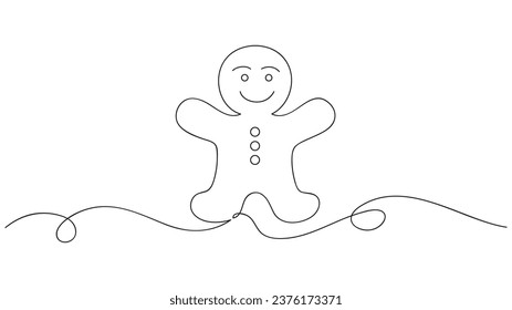 Continuous line drawing of Gingerbread cookie christmas. Vector illustration.