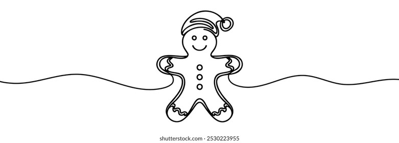 Continuous line drawing of Gingerbread cookie christmas. Vector illustration