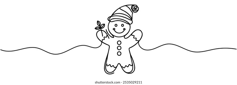 Continuous line drawing of Gingerbread cookie christmas. Vector illustration
