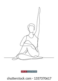 Continuous line drawing of girl doing yoga. Template for your design works. Vector illustration.