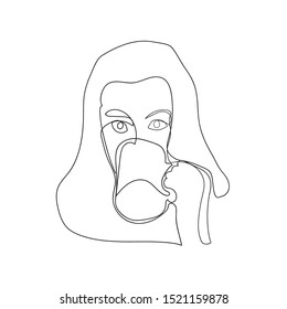 Continuous line drawing of girl fashion face with cup. Vector