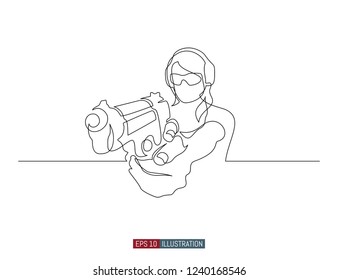 Continuous Line Drawing Girl Gun Shooting Stock Vector (Royalty Free ...