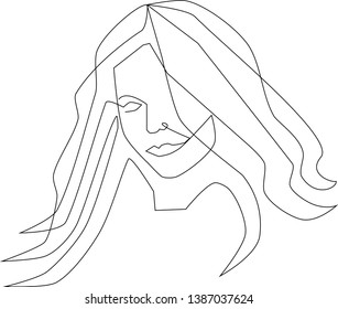 continuous line drawing girl with long hair