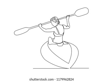 continuous line drawing of a girl playing sports Canoeing vector illustration.