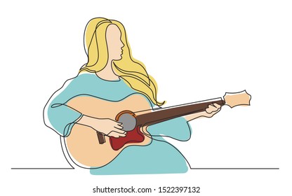 continuous line drawing of girl playing acoustic guitar