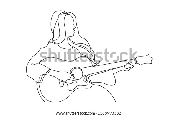 Continuous Line Drawing Girl Playing Acoustic Stock Vector