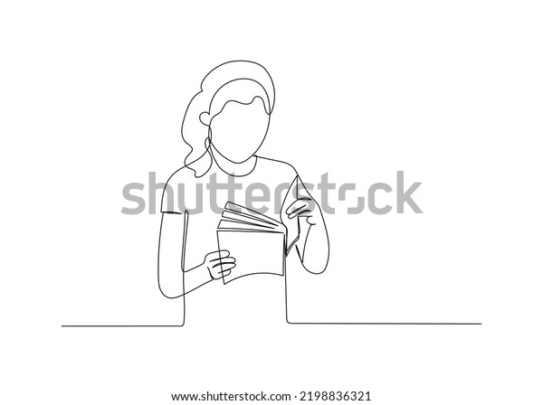 Continuous Line Drawing Girl Reading Book Stock Vector (Royalty Free ...