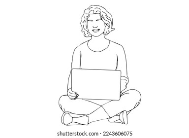 Continuous line drawing of girl student woman, outline. college woman studying, minimalist illustration editable stroke design.