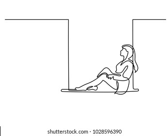 Continuous line drawing. Girl swinging on swing. Vector illustration Continuous line drawing. Girl swinging on swing. Vector illustration