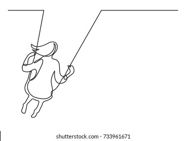 continuous line drawing of girl swinging on swing