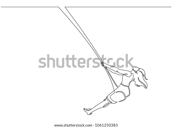 Continuous Line Drawing Girl Swinging On Stock Vector