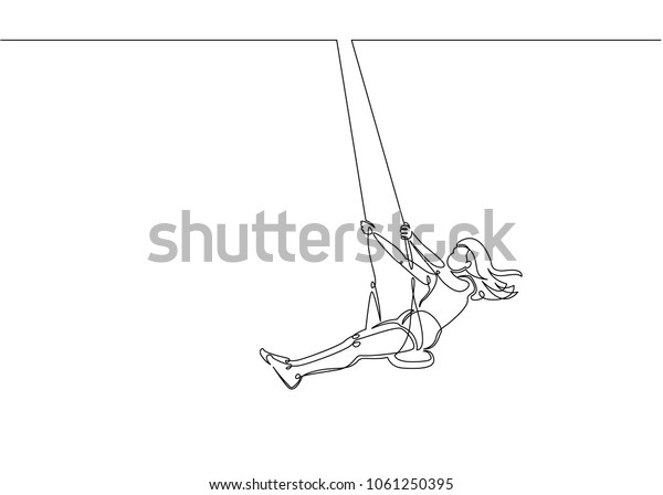 Continuous Line Drawing Girl Swinging On Stock Vector (Royalty Free ...