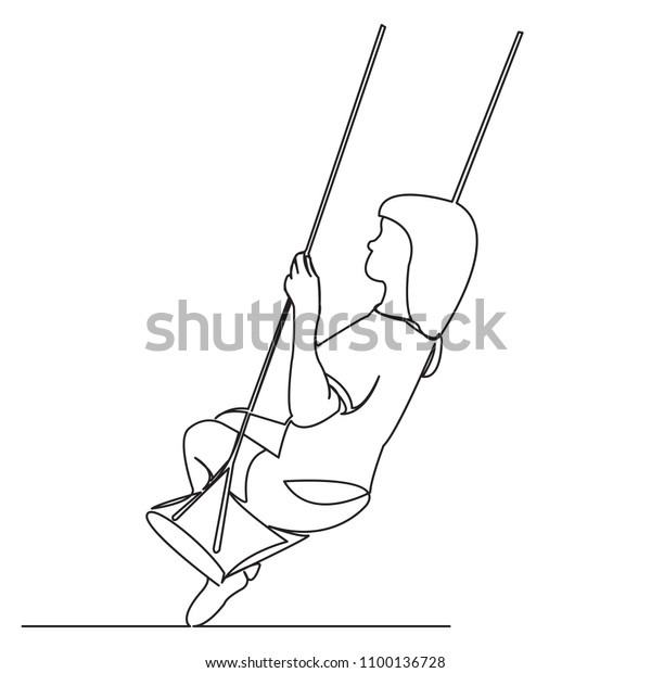 Continuous Line Drawing Girl Swinging On Stock Vektorgrafik