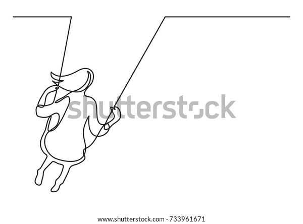 Continuous Line Drawing Girl Swinging On Stock Vektorgrafik