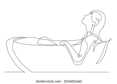 Continuous line drawing. Girl takes a bath. Vector illustration