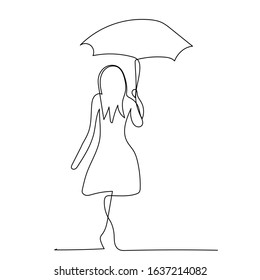 Continuous Line Drawing Girl Umbrella Stock Vector (Royalty Free ...