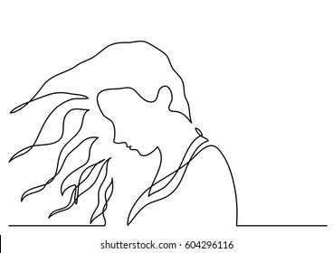 continuous line drawing of girl in the wind