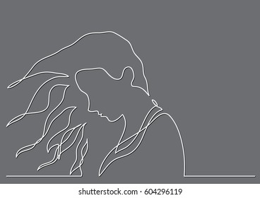 continuous line drawing of girl in the wind