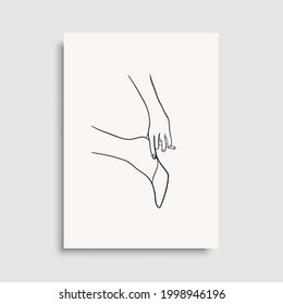 Continuous line drawing of girls body part. Minimalism style. The modern art of painting design is suitable for décor, icons, wallpapers, tattoos, albums, prints, banners, printing on clothes. 