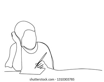 continuous line drawing of girls studying books Education concept