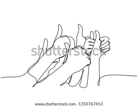 continuous line drawing gives an expression of success. praise for success. Many people congratulate a winner and holding their thumbs up isolated on white background