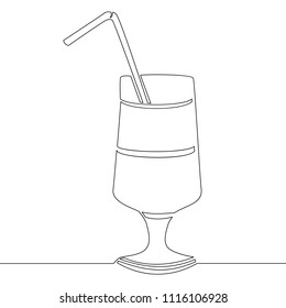 Línea continua de copas de cóctel Aislado sobre fondo blanco. Ilustración vectorial dibujada a mano