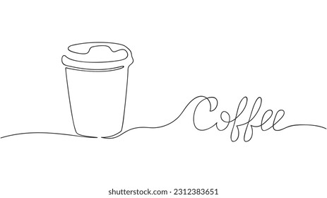 Continuous line drawing of a glass of coffee. Coffee to go. Vector illustration