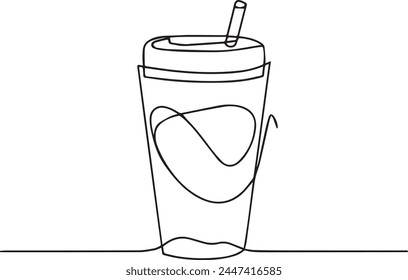 Continuous line drawing of a glass of coffee. Coffee to go. Vector illustration.
