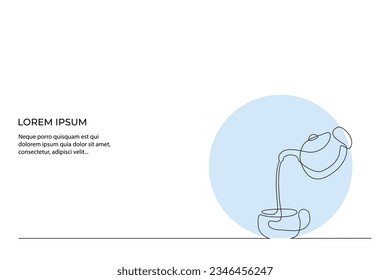 Continuous line drawing of glass and cup pouring coffee water on white background. - Vector