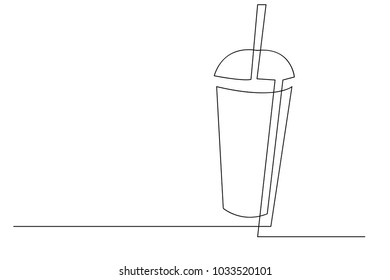 continuous line drawing of a glass of drinking water in cafe vector illustration