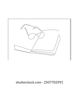 Continuous line drawing of a glass are placed on top of the book. Educational concepts and knowledge.