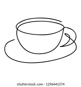Continuous line, drawing of glass, tea, coffee, drinks, illustration icons, vector