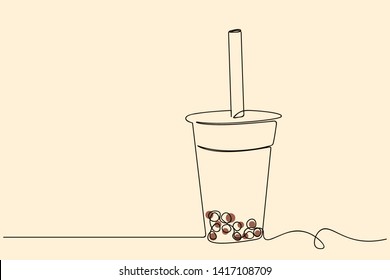 Continuous line, drawing of glass tea, pearl logo, hand-drawn, simple lines. Vector illustrations