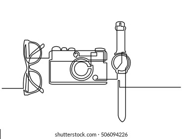 Continuous Line Drawing Of Glasses Camera Watch