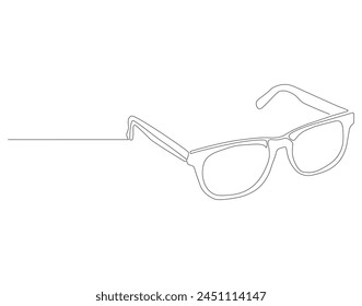 Continuous line drawing of glasses. One line of eyeglasses. Eyeglasses minimalist continuous line art. Editable outline